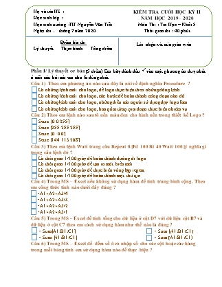 Đề kiểm tra cuối học kỳ II môn Tin học Khối 5 - Năm học 2019-2020 - Trường Tiểu học Nguyễn Văn Trỗi