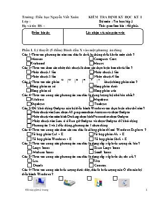 Đề kiểm tra định kỳ học kỳ I môn Tin học Lớp 3 - Trường Tiểu học Nguyễn Viết Xuân