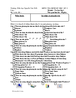 Đề kiểm tra định kỳ học kỳ I môn Tin học Lớp 3 - Trường Tiểu học Nguyễn Văn Trỗi