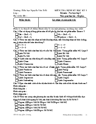 Đề kiểm tra định kỳ học kỳ I môn Tin học Lớp 5 - Trường Tiểu học Nguyễn Văn Trỗi
