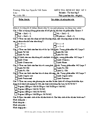 Đề kiểm tra định kỳ học kỳ I môn Tin học Lớp 5 - Trường Tiểu học Nguyễn Viết Xuân