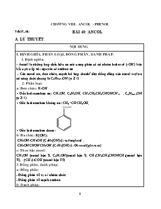 Hướng dẫn học Hóa học 11 - Chương VIII: Ancol, Phenol - Tiết 57+58, Bài 40: Ancol