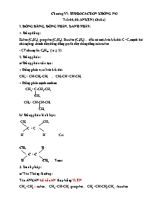 Nội dung tự học Hóa 11 - Chương VI: Hiđrocacbon không no - Tiết 44, 45: Anken (olefin)