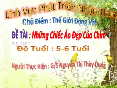 Bài giảng Mầm non Lớp Lá - Chủ điểm: Thế giới động vật. Đề tài: Những chiếc áo đẹp của chim - Nguyễn Thị Thùy Dung