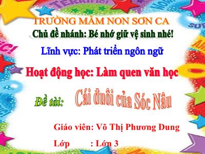 Bài giảng Mầm non Lớp Mầm - Chủ đề nhánh: Bé nhớ giữ vệ sinh nhé!. Đề tài: Cái đuôi của Sóc Nâu - Võ Thị Phương Dung
