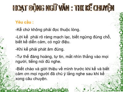 Bài giảng Ngữ Văn Lớp 6 - Tiết 70: Hoạt động Ngữ Văn. Thi kể chuyện