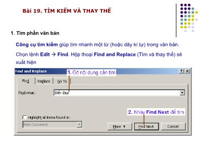 Bài giảng Tin học Lớp 6 - Bài 19: Tìm kiếm và thay thế