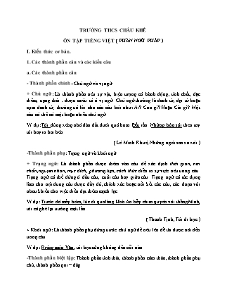 Chuyên đề Ngữ Văn Lớp 9 - Ôn tập: Tiếng Việt (Phần ngữ pháp) - Trường THCS Châu Khê
