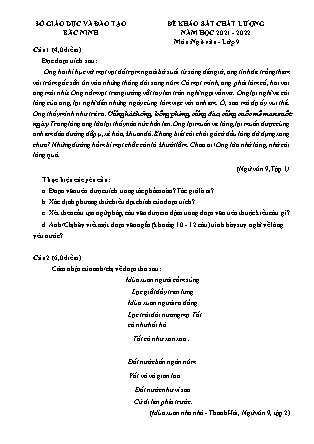 Đề khảo sát chất lượng môn Ngữ Văn Lớp 9 - Năm học 2021-2022 - Sở GD&ĐT Bắc Ninh (Có đáp án)