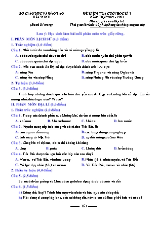 Đề kiểm tra cuối học kì I môn Địa lí Lớp 6 - Năm học 2022-2023 - Sở GD&ĐT Bắc Ninh (Kèm đáp án)