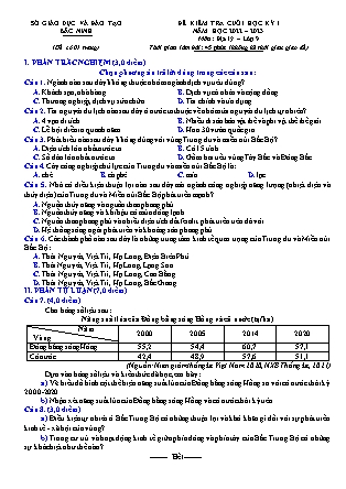 Đề kiểm tra cuối học kì I môn Địa Lớp 9 - Năm học 2022-2023 - Sở GD&ĐT Bắc Ninh (Kèm đáp án)