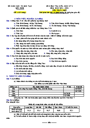 Đề kiểm tra giữa học kì II môn Địa lí Lớp 8 - Năm học 2021-2022 - Sở GD&ĐT Bắc Ninh (Có đáp án)