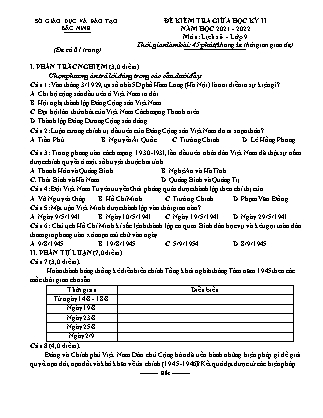 Đề kiểm tra giữa học kì II môn Lịch sử Lớp 9 - Năm học 2021-2022 - Sở GD&ĐT Bắc Ninh (Có đáp án)