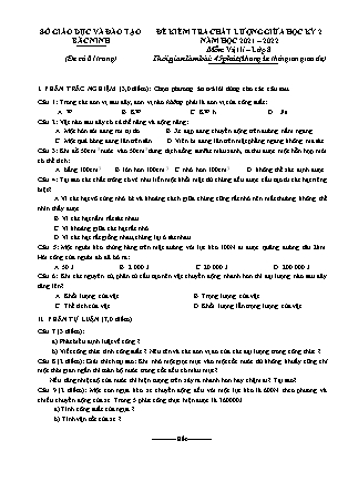 Đề kiểm tra giữa học kì II môn Vật lý Lớp 8 - Năm học 2021-2022 - Sở GD&ĐT Bắc Ninh (Có đáp án)