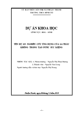 Đề tài Nghiên cứu ứng dụng của lá trầu không trong tạo nước súc miệng