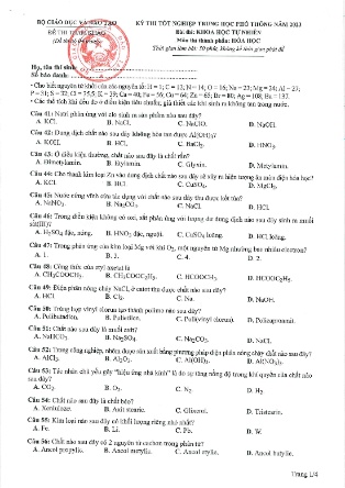 Đề thi tốt nghiệp THPT môn Hóa học năm 2023 (Đề tham khảo)