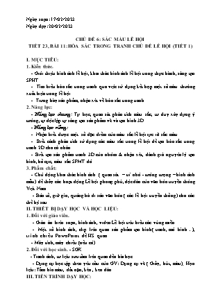 Giáo án Mĩ thuật Lớp 6 - Tiết 23, Bài 11: Hòa sắc trong tranh. Chủ đề: Lễ hội (Tiết 1) - Năm học 2022-2023 - Trường THCS Yên Phong