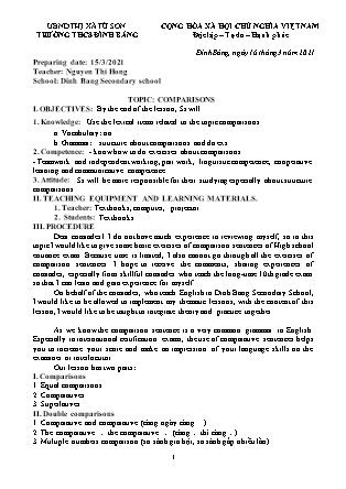 Giáo án Tiếng Anh Lớp 9 - Topic: Comparisons - Năm học 2020-2021 - Nguyen Thi Hong