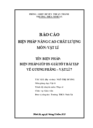 Sáng kiến kinh nghiệm Biện pháp giúp học sinh giải tốt bài tập về gương phẳng – Vật lí 7
