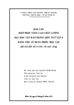 SKKN Báo cáo Biện pháp nâng cao chất lượng dạy đọc văn bản trong môn Ngữ Văn 6 bằng việc sử dụng phiếu học tập