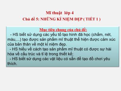 Bài giảng Mĩ thuật Lớp 4 (Kết nối tri thức) - Chủ đề 5: Những kỉ niệm đẹp (Tiết 1)