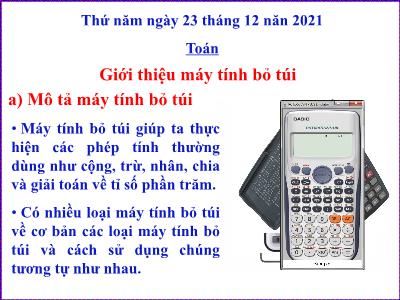 Bài giảng môn Toán Lớp 5 - Giới thiệu máy tính bỏ túi - Năm học 2021-2022