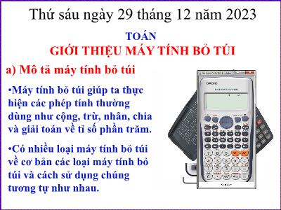 Bài giảng môn Toán Lớp 5 - Giới thiệu máy tính bỏ túi - Năm học 2023-2024