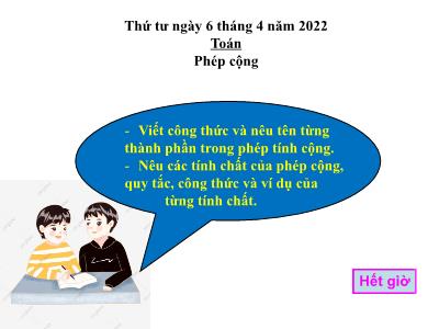 Bài giảng môn Toán Lớp 5 - Phép cộng - Năm học 2021-2022