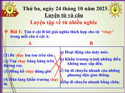 Bài giảng Tiếng Việt Lớp 5 (Luyện từ và câu) - Luyện tập về từ nhiều nghĩa - Năm học 2023-2024