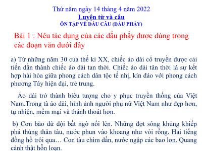 Bài giảng Tiếng Việt Lớp 5 (Luyện từ và câu) - Ôn tập về dấu câu (Dấu phẩy) - Năm học 2021-2022