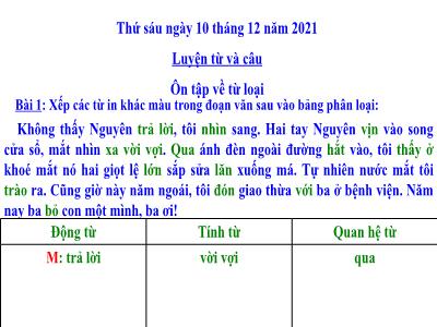 Bài giảng Tiếng Việt Lớp 5 (Luyện từ và câu) - Tuần 14: Ôn tập về từ loại - Năm học 2021-2022