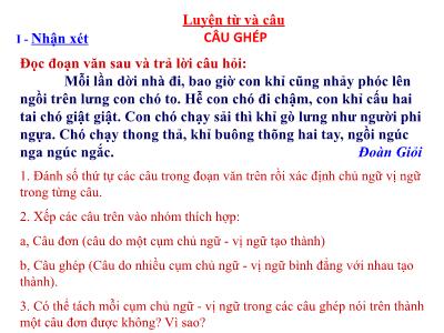 Bài giảng Tiếng Việt Lớp 5 (Luyện từ và câu) - Tuần 19: Câu ghép - Năm học 2023-2024