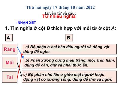 Bài giảng Tiếng Việt Lớp 5 (Luyện từ và câu) - Tuần 7: Từ nhiều nghĩa - Năm học 2022-2023