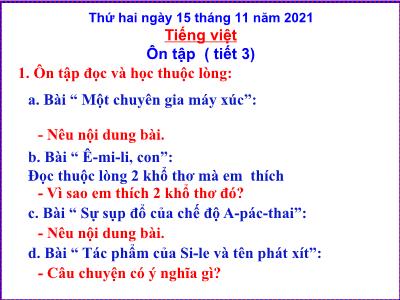 Bài giảng Tiếng Việt Lớp 5 - Tuần 10: Ôn tập giữa học kỳ I (Tiết 3) - Năm học 2021-2022