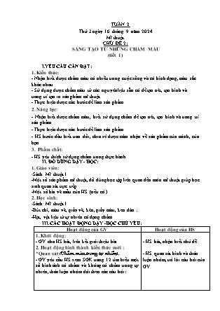 Giáo án Mĩ thuật Lớp 1 (Kết nối tri thức) - Tuần 2 - Chủ đề 2: Sáng tạo từ những chấm màu - Năm học 2024-2025