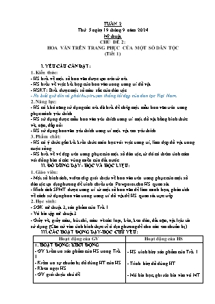 Giáo án Mĩ thuật Lớp 3 (Kết nối tri thức) - Tuần 2 - Chủ đề 2: Hoa văn trên trang phục của một số dân tộc (Tiết 1) - Năm học 2024-2025