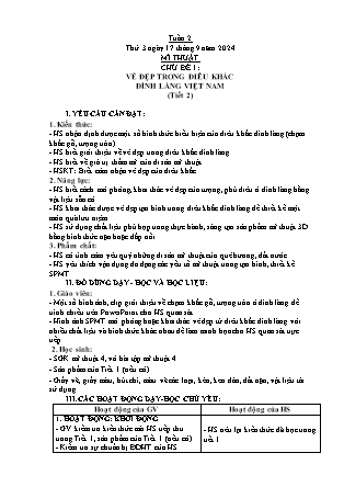 Giáo án Mĩ thuật Lớp 4 (Kết nối tri thức) - Tuần 2 - Chủ đề 1: Vẻ đẹp trong điêu khắc đình làng Việt Nam (Tiết 2) - Năm học 2024-2025
