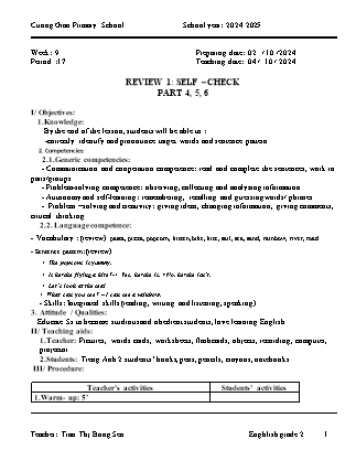 Giáo án Tiếng Anh Lớp 2 - Tuần 9 - Review 1: Self check + Unit 5. Lesson 1: In the classroom - Năm học 2024-2025 - Tran Thi Bong Sen