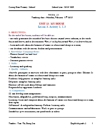 Giáo án Tiếng Anh Lớp 3 - Tuần 23 - Unit 13 + Unit 14 - Năm học 2024-2025 - Tran Thi Bong Sen