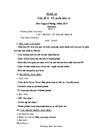 Kế hoạch bài dạy Âm nhạc & Hoạt động trải nghiệm Khối Tiểu học - Tuần 24 - Năm học 2024-2025 - Lữ Thúy Nga