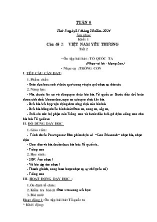 Kế hoạch bài dạy Âm nhạc & Hoạt động trải nghiệm Khối Tiểu học - Tuần 6 - Năm học 2024-2025 - Lữ Thúy Nga