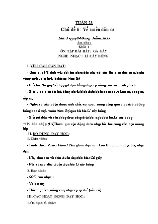 Kế hoạch bài dạy Âm nhạc & Hoạt động trải nghiệm Khối Tiểu học - Tuần 25 - Năm học 2024-2025 - Lữ Thúy Nga