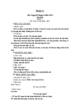 Kế hoạch bài dạy Âm nhạc & Hoạt động trải nghiệm Khối Tiểu học - Tuần 17 - Năm học 2024-2025 - Lữ Thúy Nga