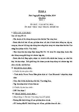 Kế hoạch bài dạy Âm nhạc & Hoạt động trải nghiệm Khối Tiểu học - Tuần 4 - Năm học 2024-2025 - Lữ Thúy Nga