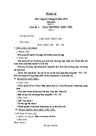 Kế hoạch bài dạy Âm nhạc & Hoạt động trải nghiệm Khối Tiểu học - Tuần 10 - Năm học 2024-2025 - Lữ Thúy Nga