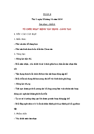 Kế hoạch bài dạy Âm nhạc & Hoạt động trải nghiệm Lớp 4 + Lớp 1 - Tuần 8 - Năm học 2024-2025 - Nguyễn Thị Hằng