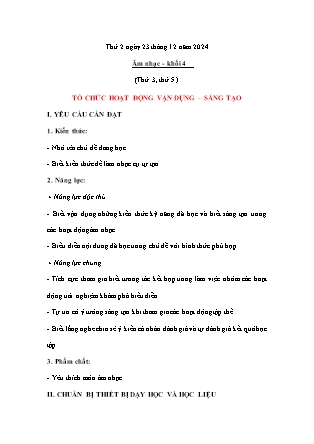 Kế hoạch bài dạy Âm nhạc & Hoạt động trải nghiệm Lớp 4 + Lớp 1 - Tuần 16 - Năm học 2024-2025 - Nguyễn Thị Hằng