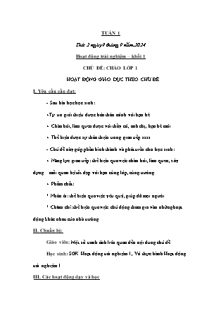 Kế hoạch bài dạy Âm nhạc & Hoạt động trải nghiệm Lớp 4 + Lớp 1 - Tuần 1 - Năm học 2024-2025 - Nguyễn Thị Hằng