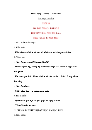 Kế hoạch bài dạy Âm nhạc & Hoạt động trải nghiệm Lớp 4 + Lớp 1 - Tuần 10 - Năm học 2024-2025 - Nguyễn Thị Hằng