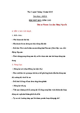 Kế hoạch bài dạy Âm nhạc & Hoạt động trải nghiệm Lớp 4 + Lớp 1 - Tuần 5 - Năm học 2024-2025 - Nguyễn Thị Hằng